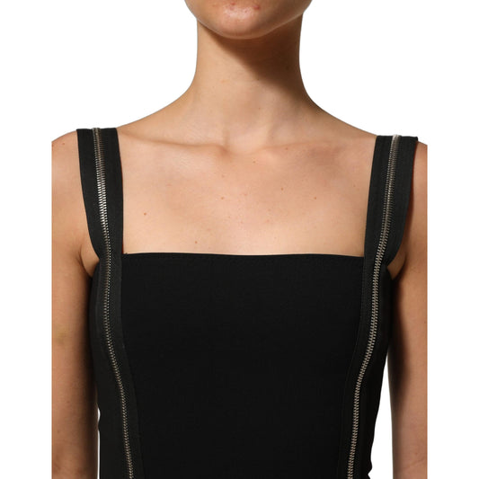 Dolce & Gabbana Black Sleeveless Front Zipper Midi Dress