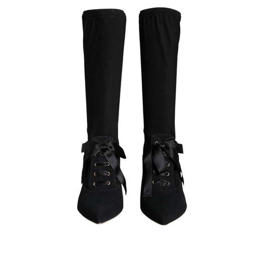 Dolce & Gabbana Black Stiletto Heels Mid Calf Boots Shoes