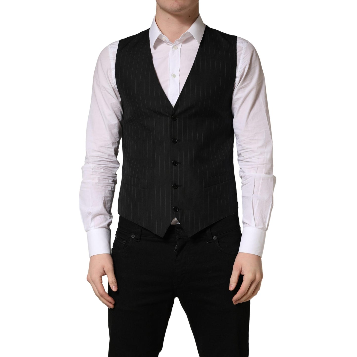 Dolce & Gabbana Black Stripe Single Breasted Waistcoat Vest