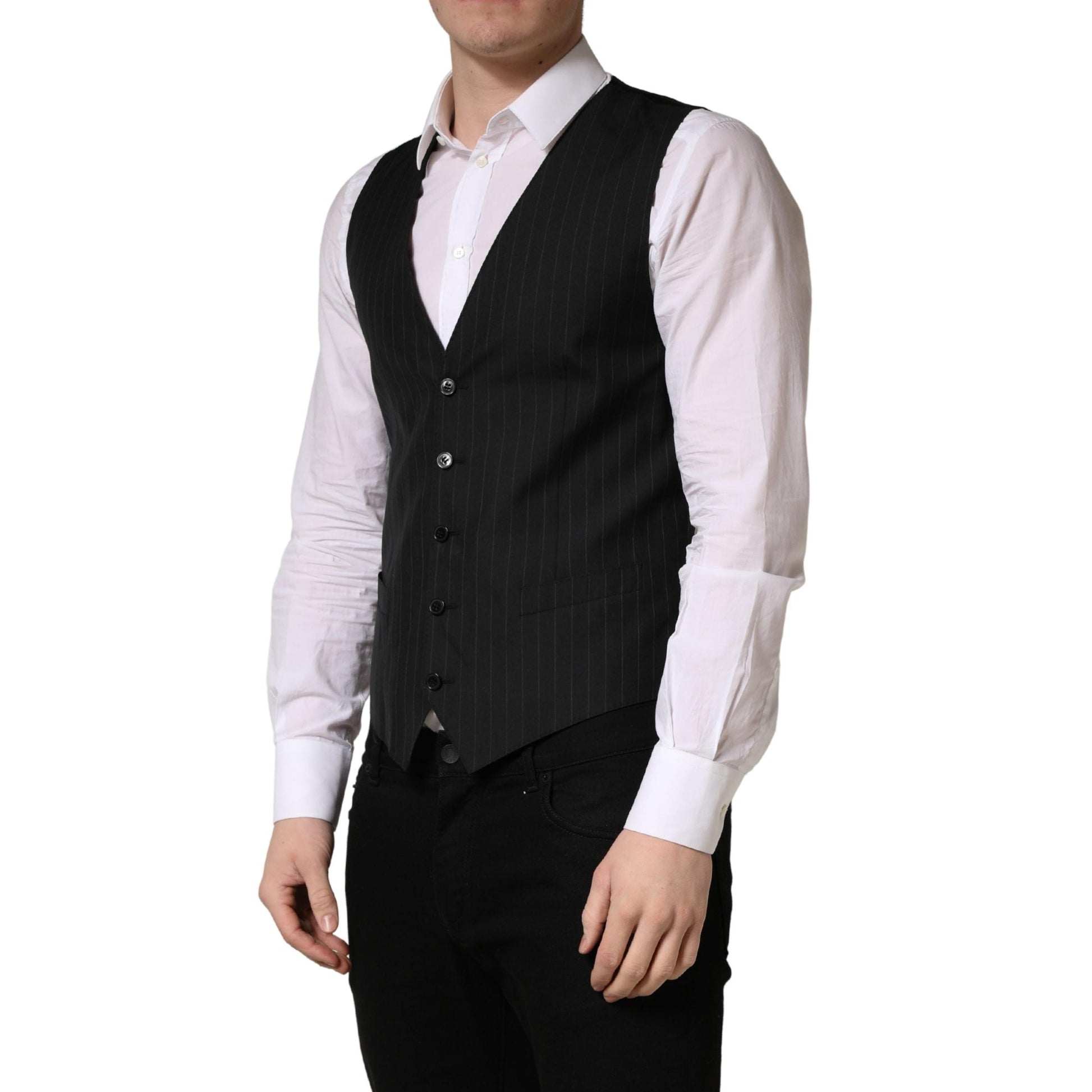 Dolce & Gabbana Black Stripe Single Breasted Waistcoat Vest
