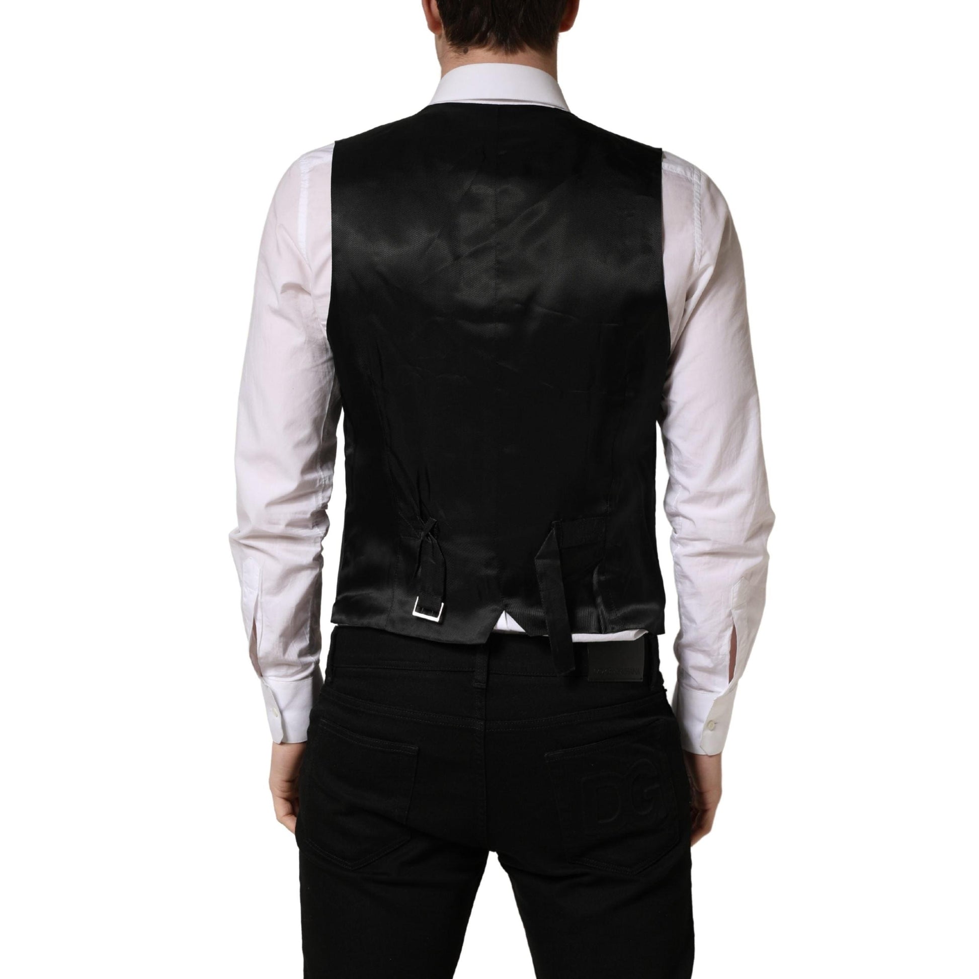 Dolce & Gabbana Black Stripe Single Breasted Waistcoat Vest