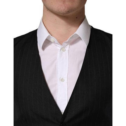 Dolce & Gabbana Black Stripe Single Breasted Waistcoat Vest