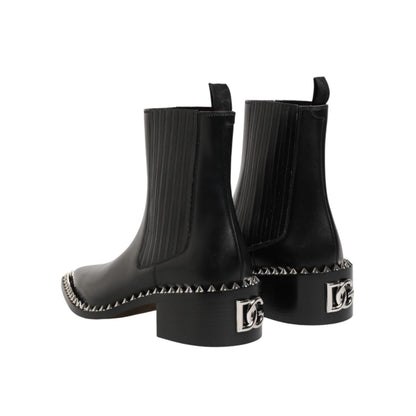 Dolce & Gabbana Black Studded Chelsea Short Ankle Boots Shoes