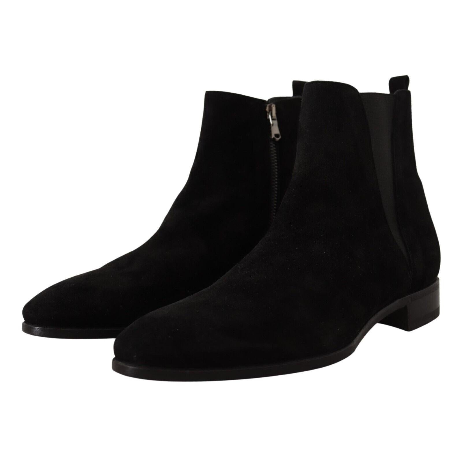Dolce & Gabbana Black Suede Leather Chelsea Mens Boots Shoes