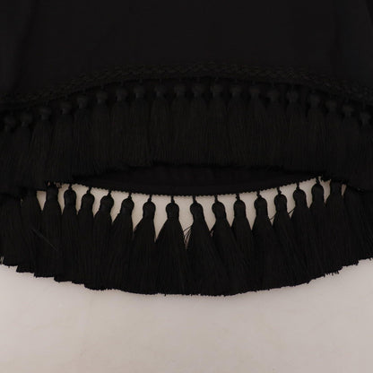 Dolce & Gabbana Black T-shirt Blouse Tassle Cotton Blouse
