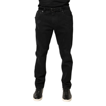 Dolce & Gabbana Black Tattered Skinny Cotton Denim Jeans