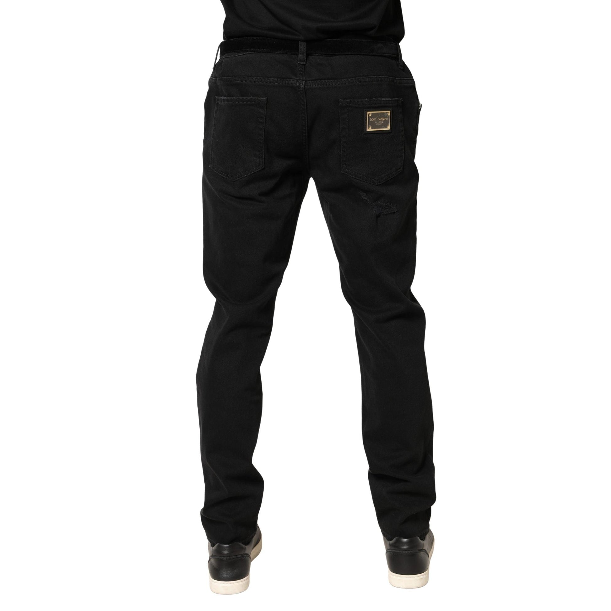 Dolce & Gabbana Black Tattered Skinny Cotton Denim Jeans