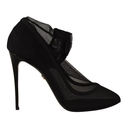Dolce & Gabbana Black Tulle Stretch Boots Pumps Shoes