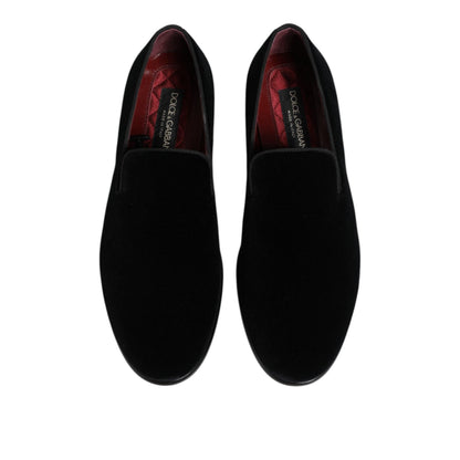 Dolce & Gabbana Black Velvet Loafers Formal Men Dress Shoes