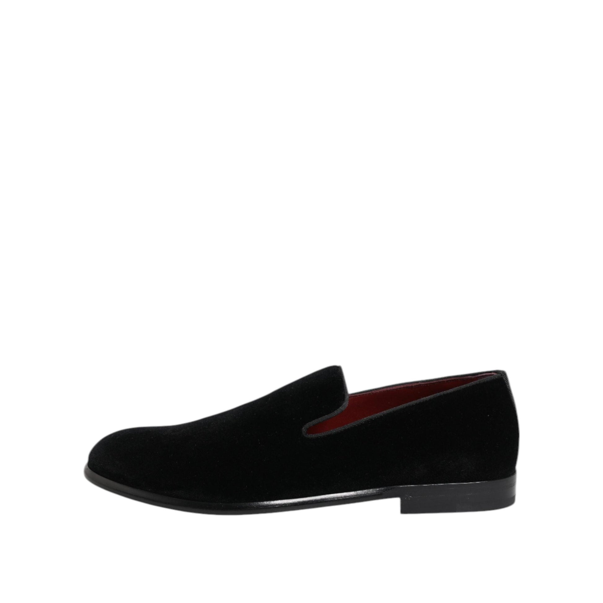 Dolce & Gabbana Black Velvet Loafers Formal Men Dress Shoes