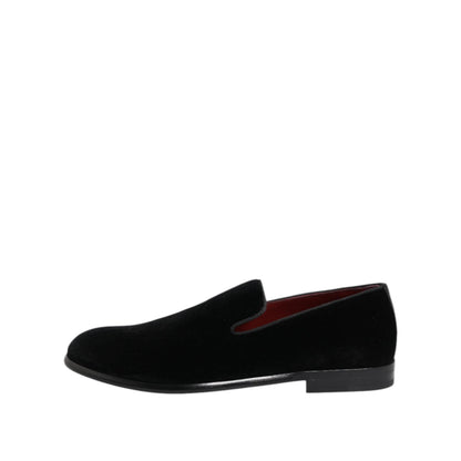 Dolce & Gabbana Black Velvet Loafers Formal Men Dress Shoes