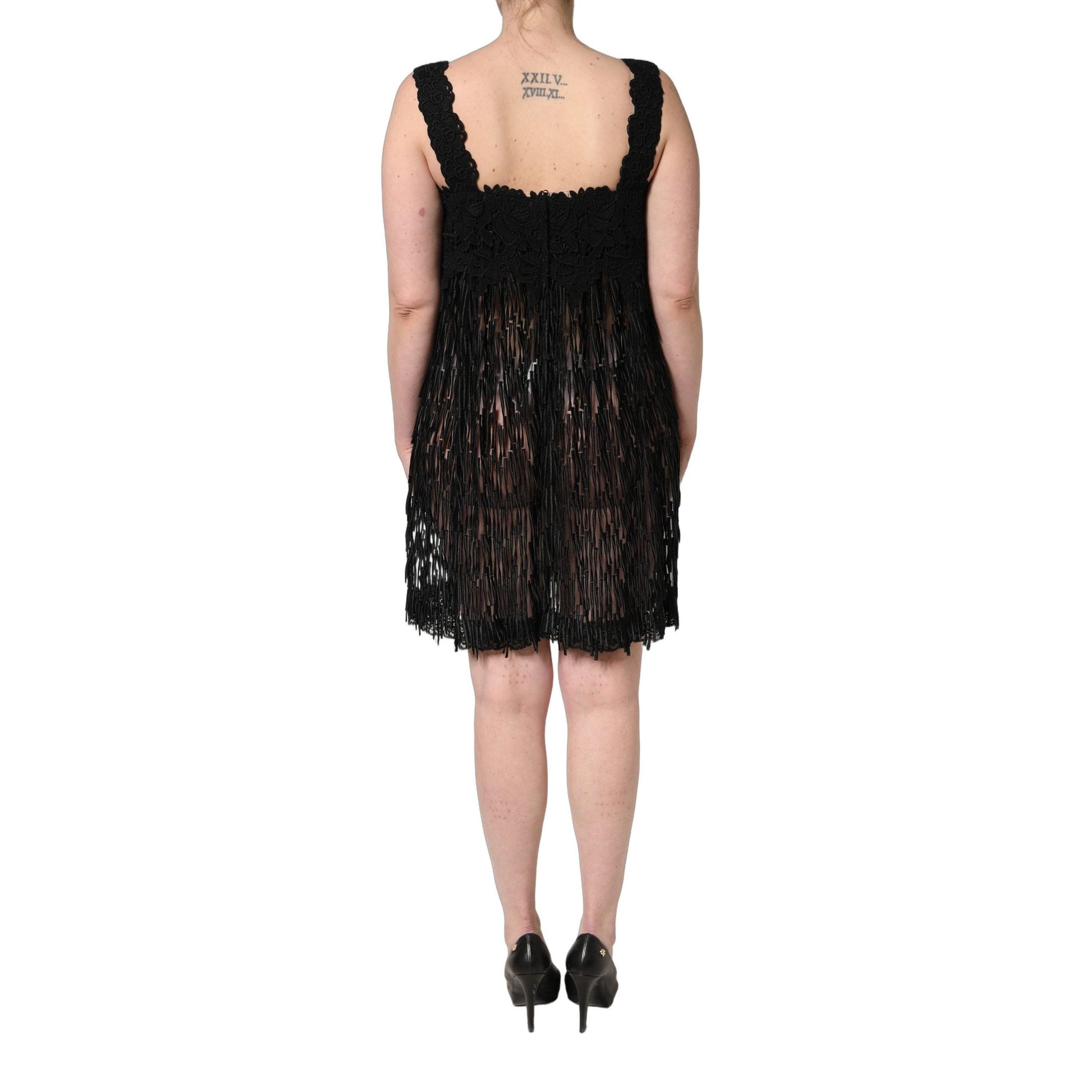 Dolce & Gabbana Black Viscose Fringed Sleeveless Mini Dress