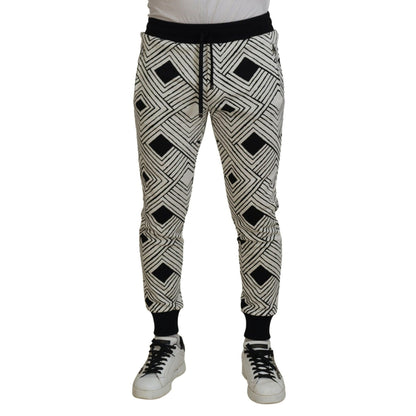 Dolce & Gabbana Black White Cotton Trousers Sport Pants