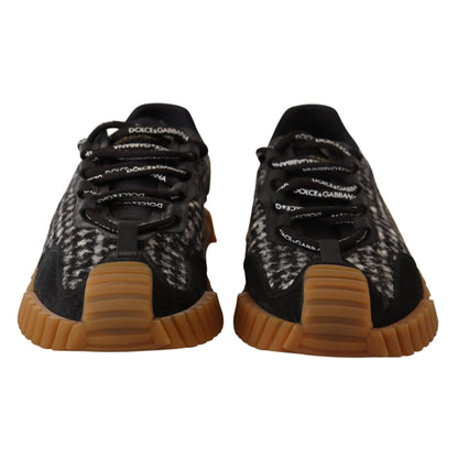 Dolce & Gabbana Black White Fabric Lace Up NS1 Sneakers