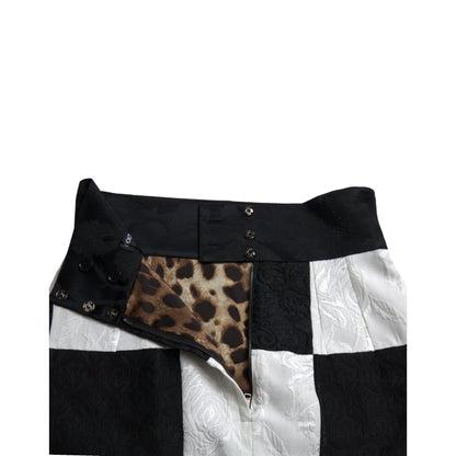 Dolce & Gabbana Black White Floral Brocade High Waist Skirt
