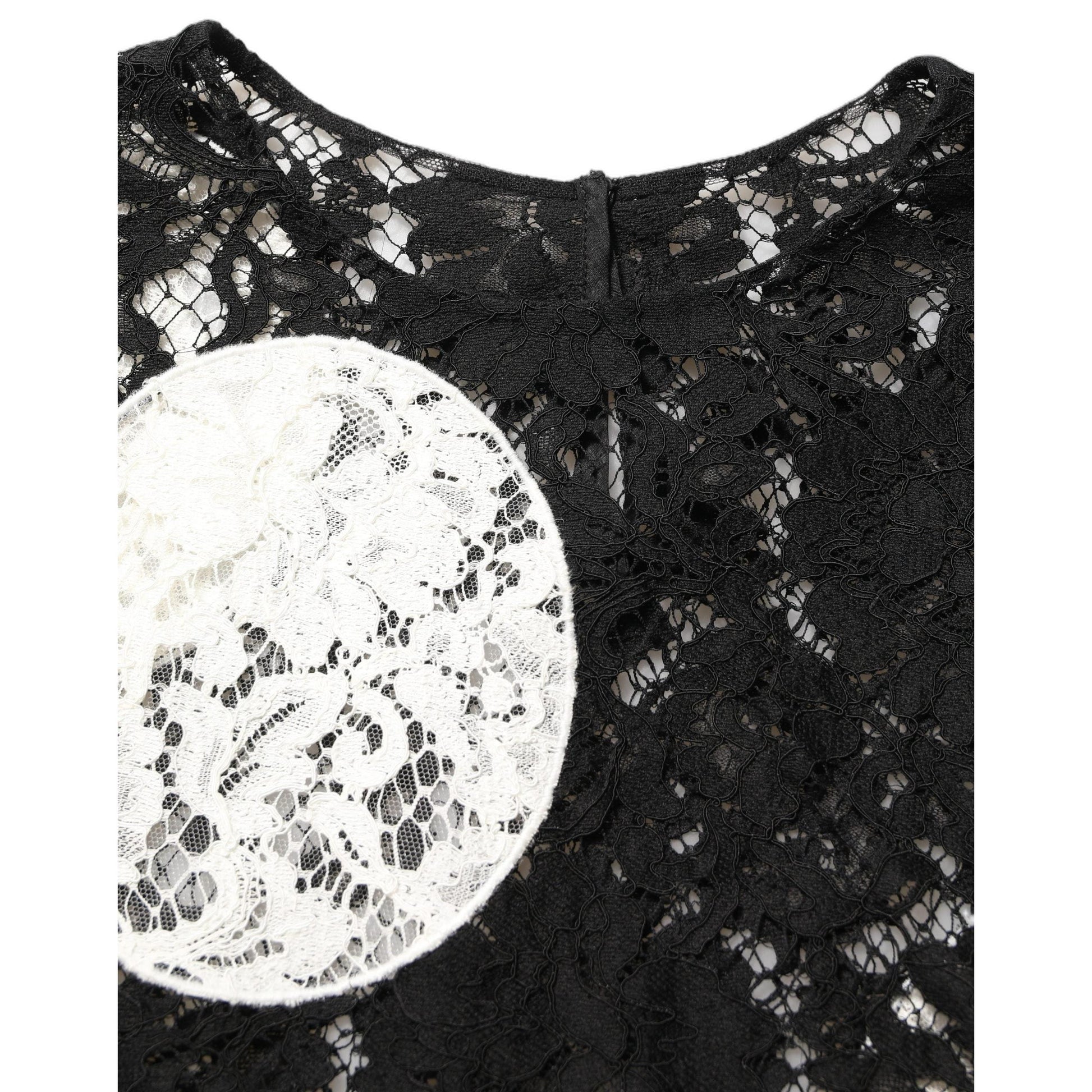Dolce & Gabbana Black White Floral Lace Short Sleeve Blouse Top