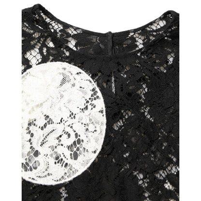 Dolce & Gabbana Black White Floral Lace Short Sleeve Blouse Top