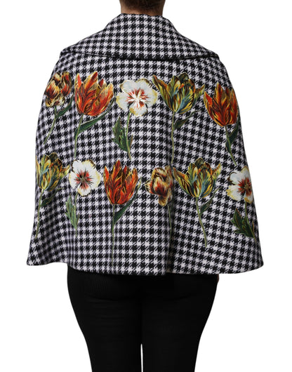 Dolce & Gabbana Black White Monochrome Patterned Floral Cape Jacket