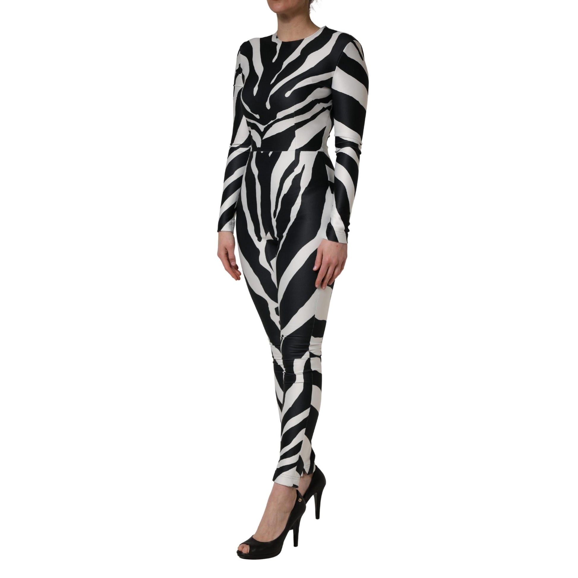 Dolce & Gabbana Black White Polyester Zebra Pattern Jumpsuit