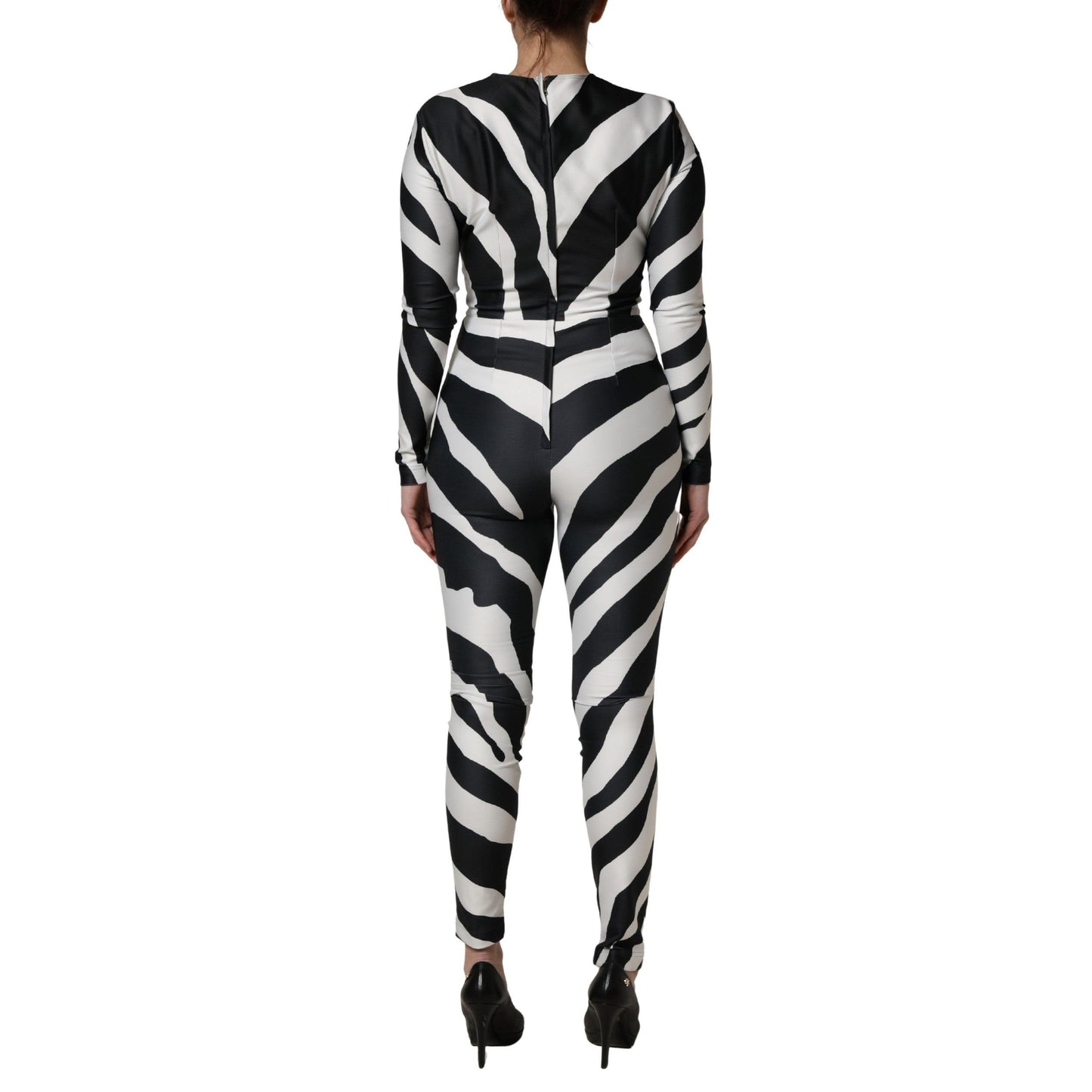 Dolce & Gabbana Black White Polyester Zebra Pattern Jumpsuit
