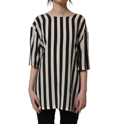 Dolce & Gabbana Black White Stripes Round Neck Blouse Top