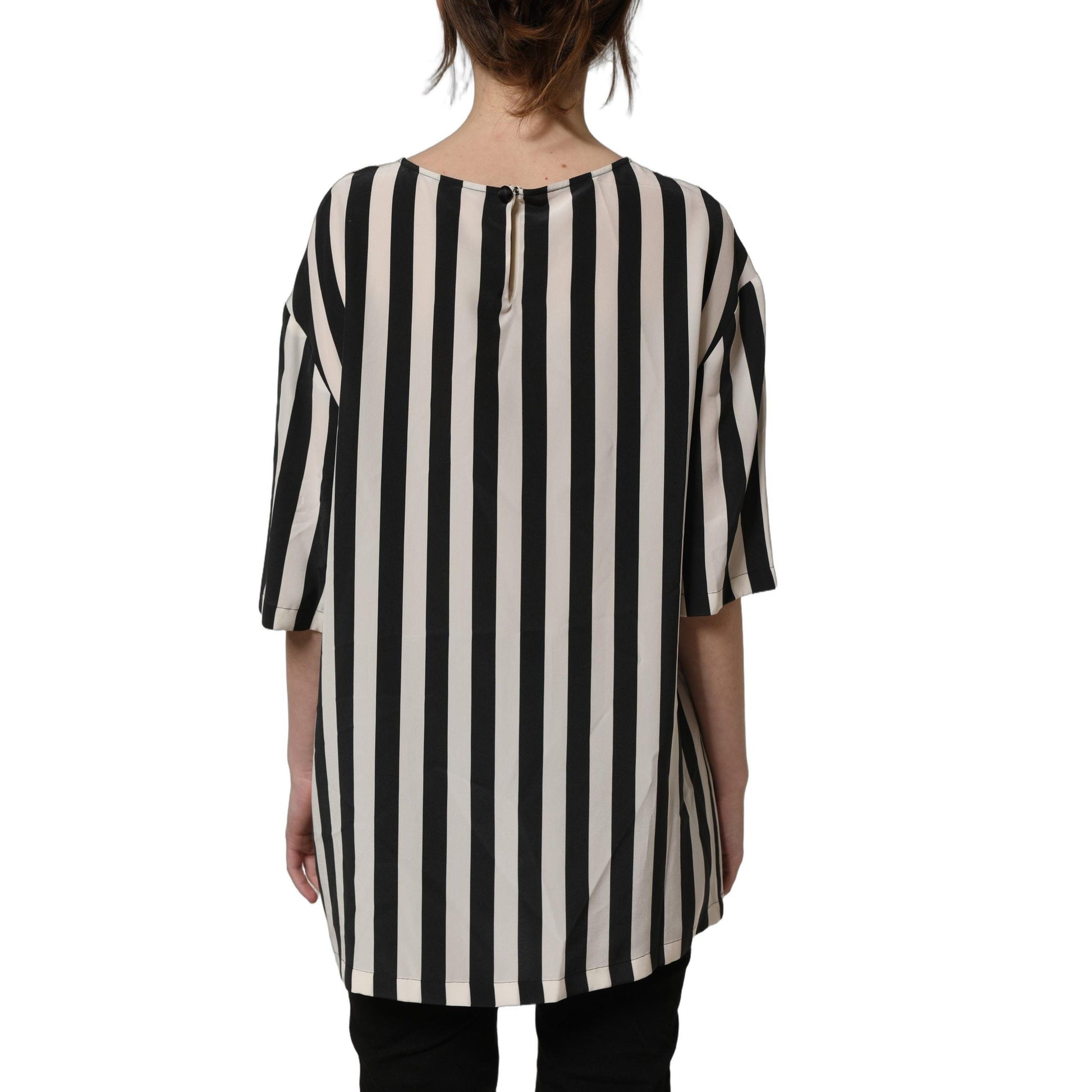 Dolce & Gabbana Black White Stripes Round Neck Blouse Top