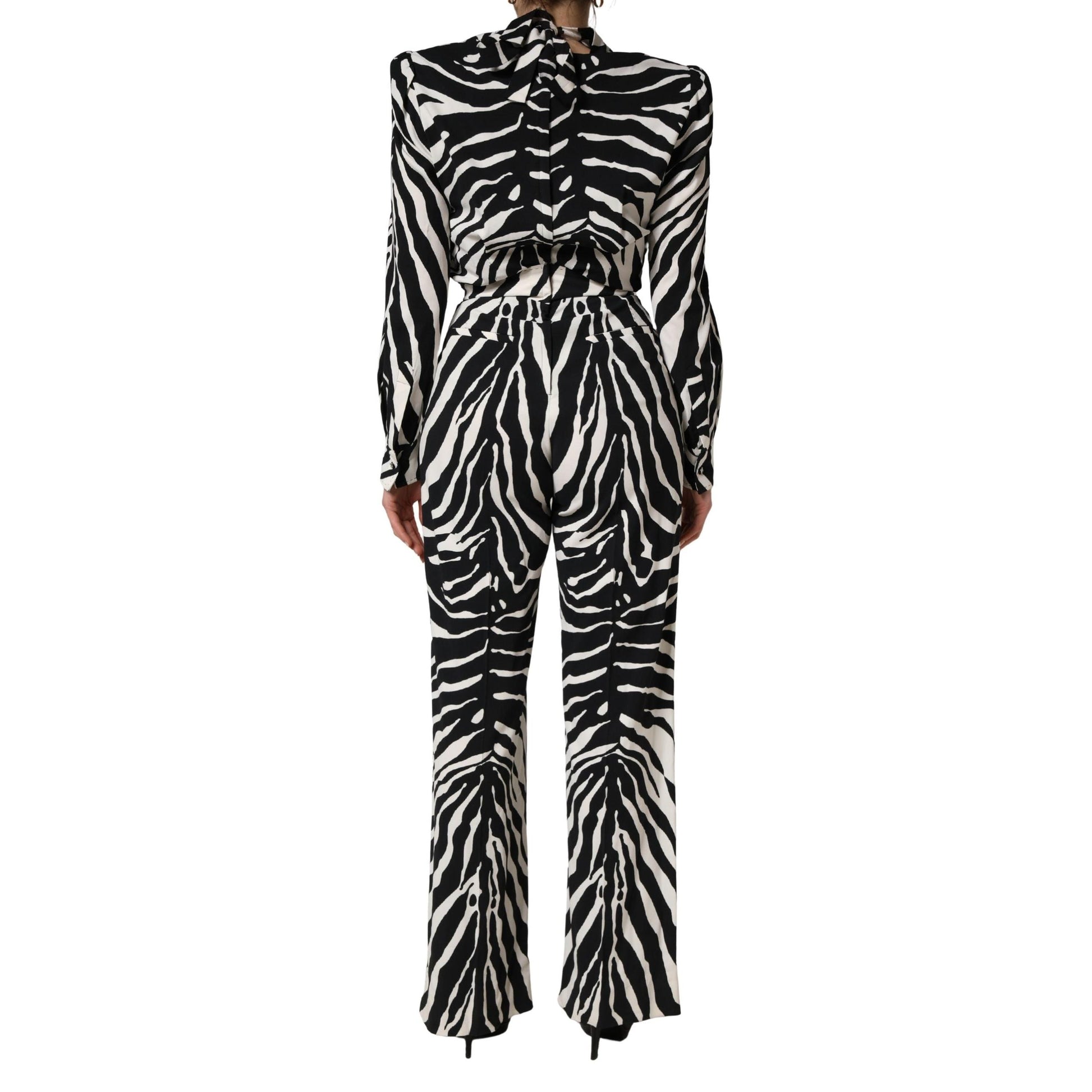 Dolce & Gabbana Black White Viscose Zebra Pattern Jumpsuit