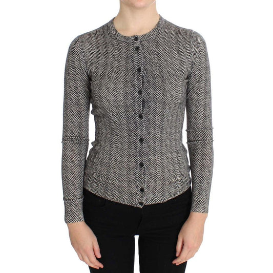 Dolce & Gabbana Black White Wool Top Cardigan Sweater