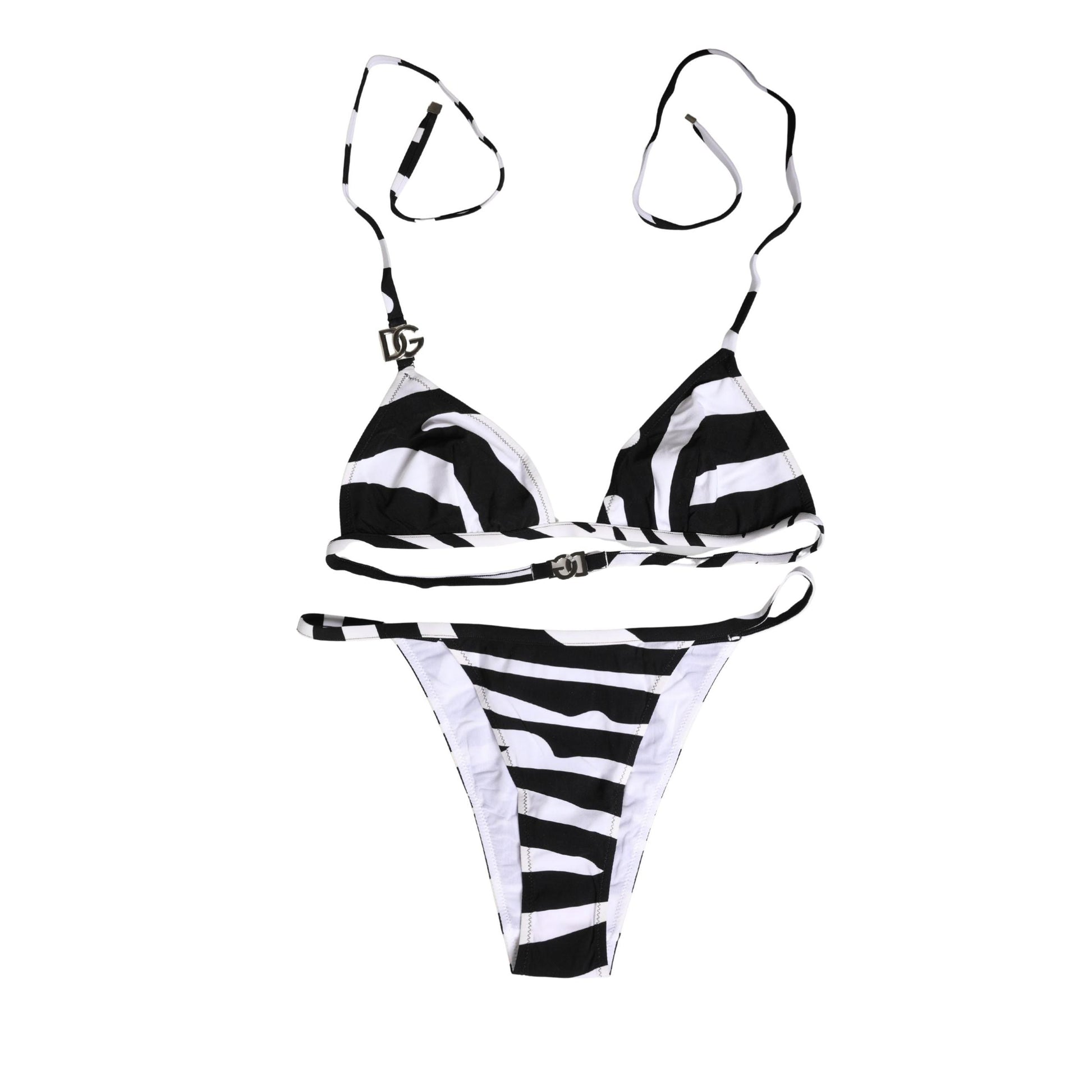Dolce & Gabbana Black White Zebra Bikini Top Bottom Swimwear