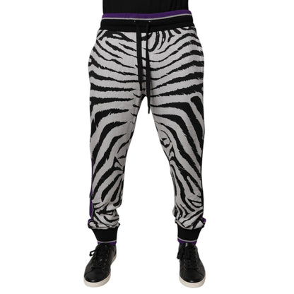 Dolce & Gabbana Black White Zebra Men Jogger Sweatpants Pants