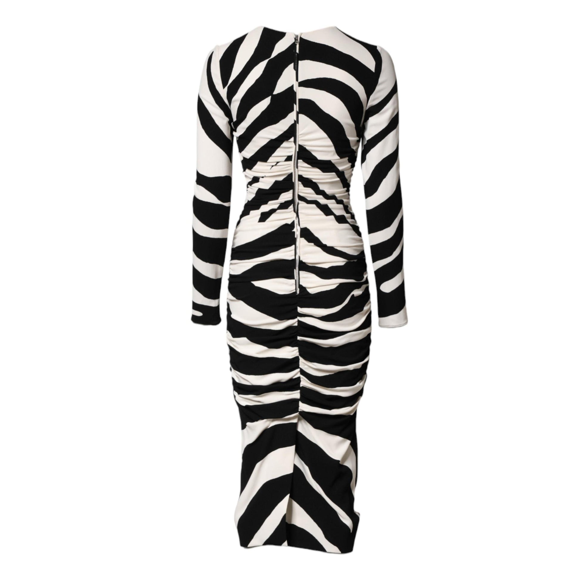 Dolce & Gabbana Black White Zebra Viscose Sheath Midi Dress