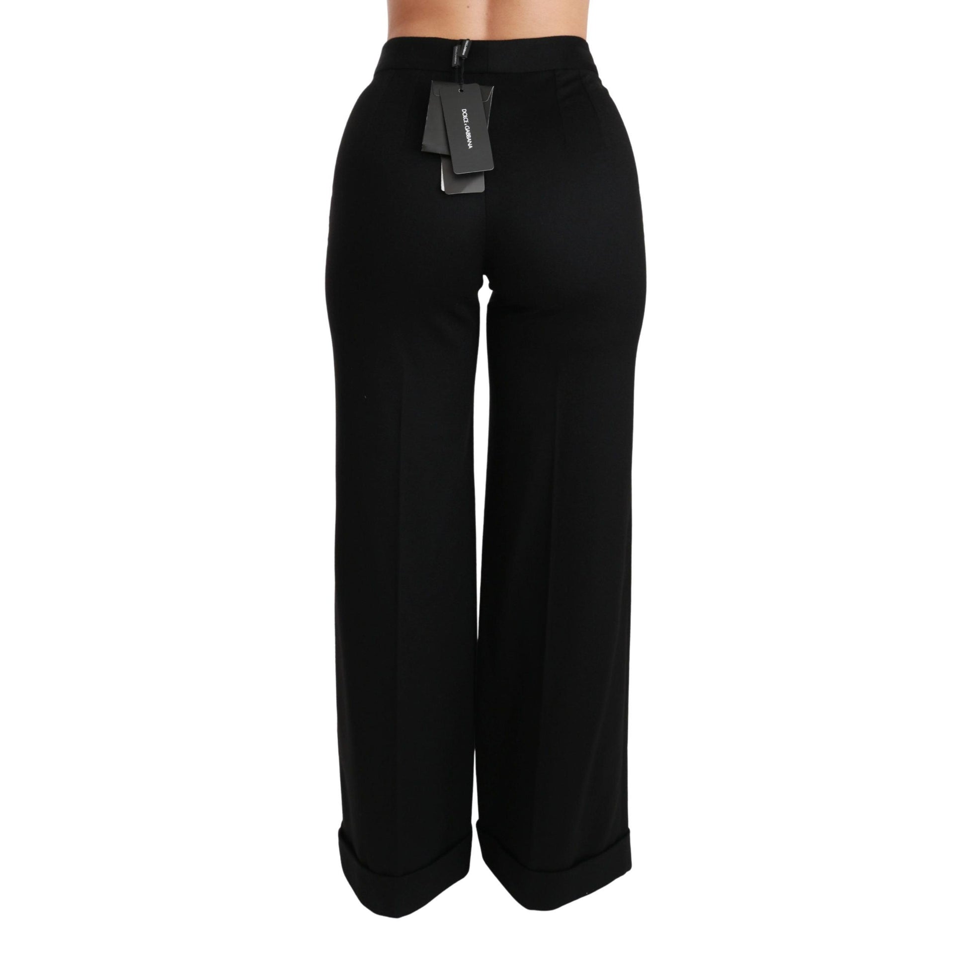 Dolce & Gabbana Black Wide Leg Flared Trouser Cashmere Pants