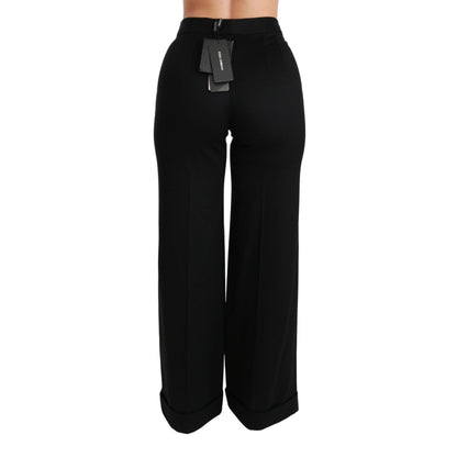 Dolce & Gabbana Black Wide Leg Flared Trouser Cashmere Pants