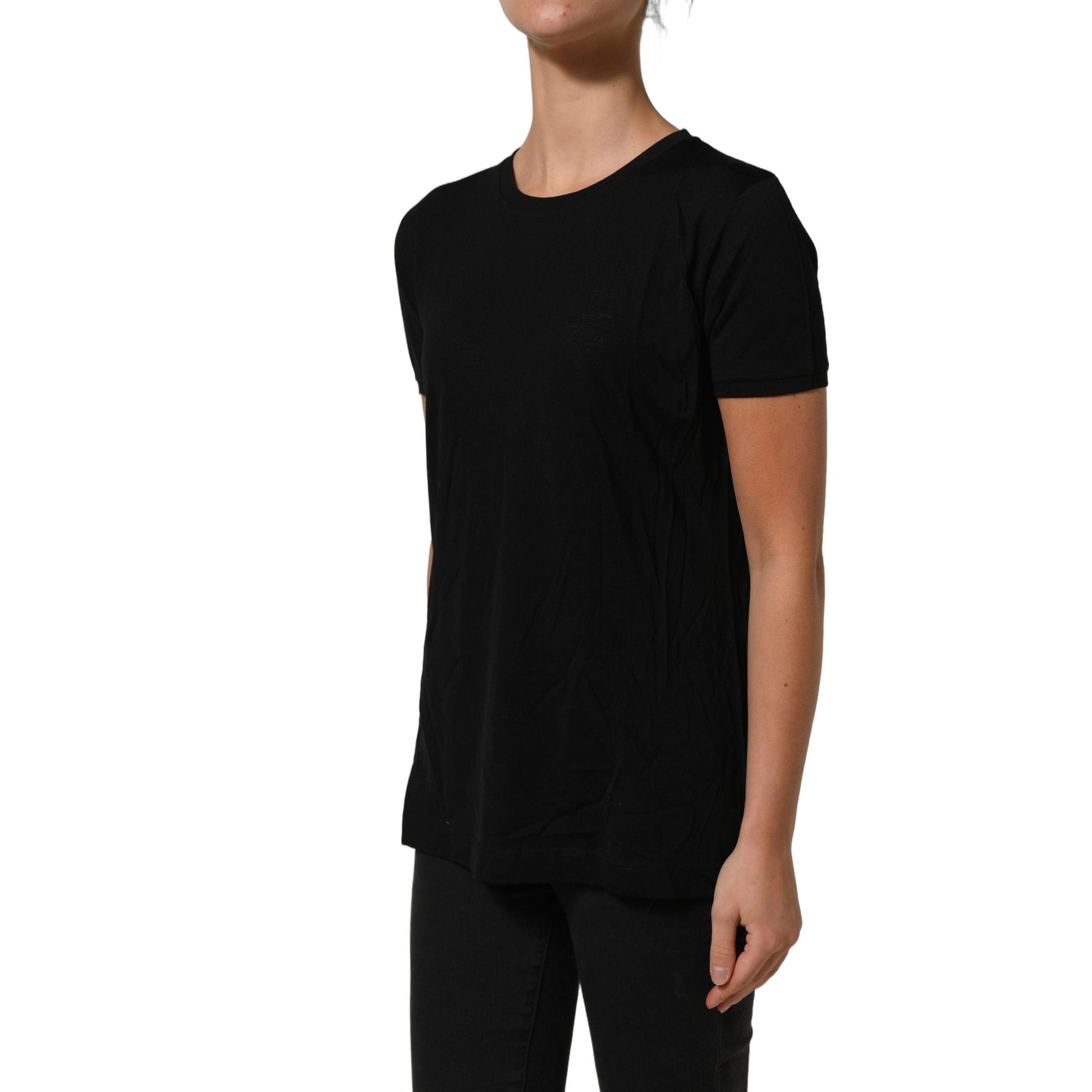 Dolce & Gabbana Black Wool Crew Neck Short Sleeves Men T-shirt