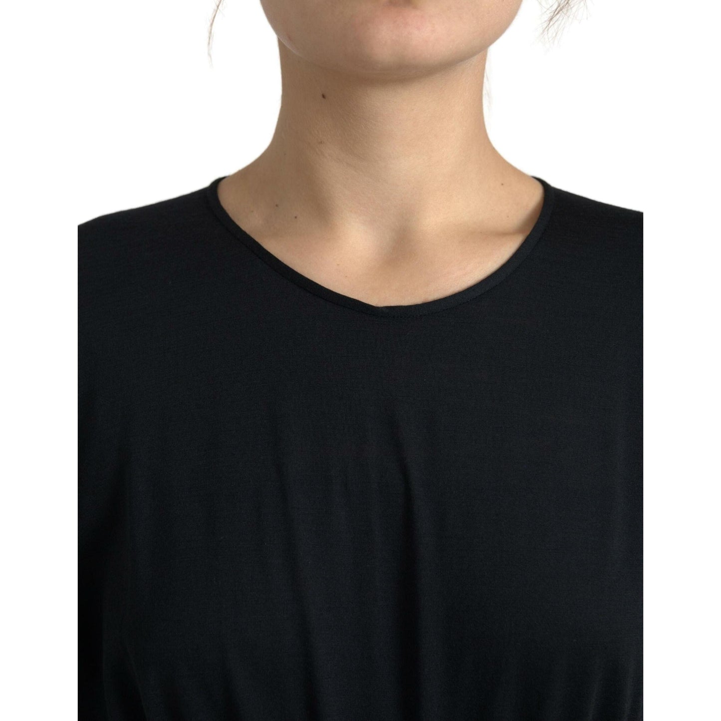 Dolce & Gabbana Black Wool Wrap Sheath Midi Gown Dress