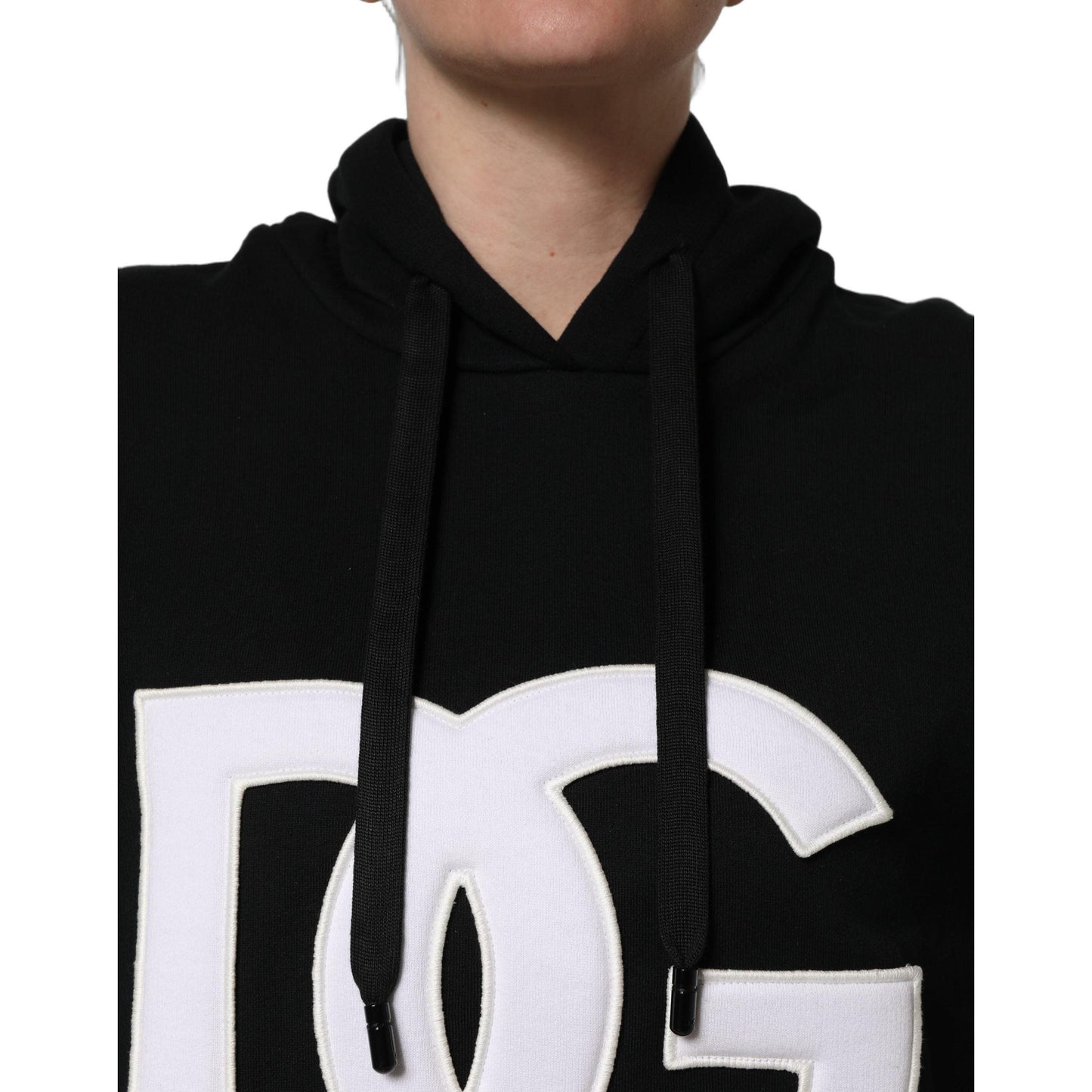 Dolce & Gabbana BlackWhite Appliqué Hooded Sweatshirt Sweater