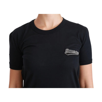 Dolce & Gabbana Blue Amore Patch Crewneck Cotton Top T-shirt