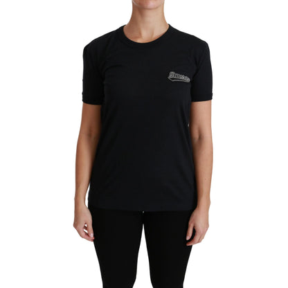 Dolce & Gabbana Blue Amore Patch Crewneck Cotton Top T-shirt
