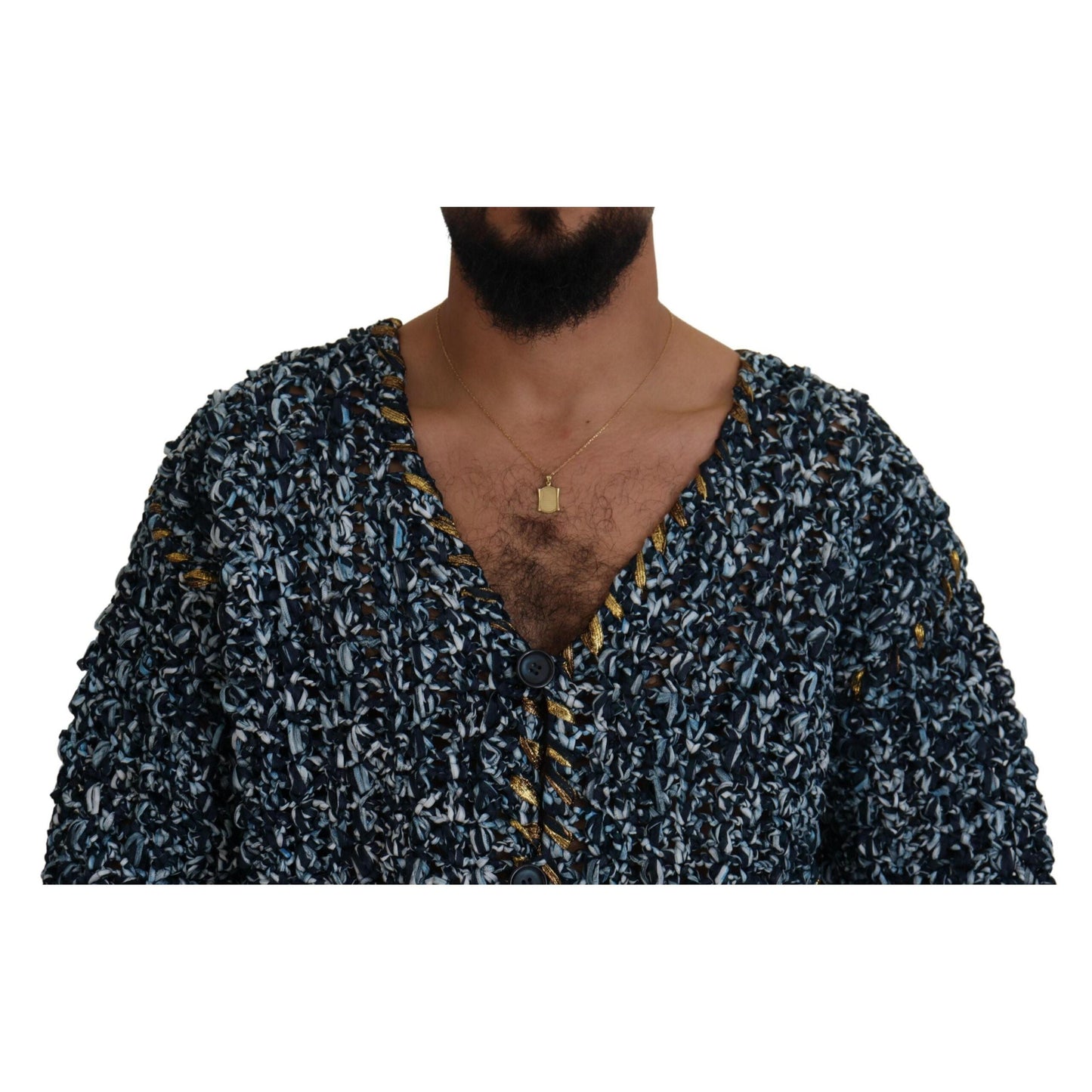 Dolce & Gabbana Blue Button Cardigan Fatto A Mano Sweater