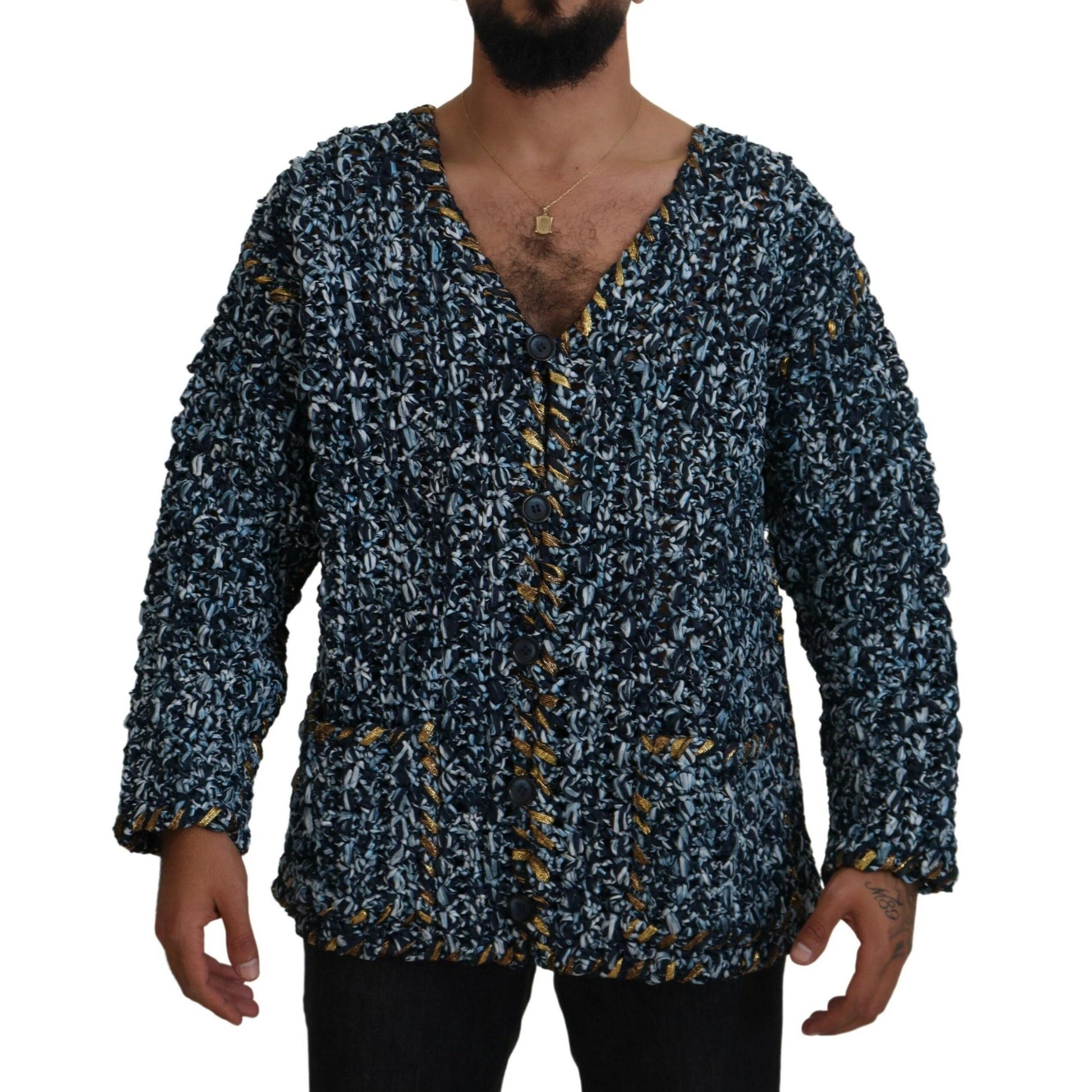 Dolce & Gabbana Blue Button Cardigan Fatto A Mano Sweater