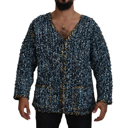 Dolce & Gabbana Blue Button Cardigan Fatto A Mano Sweater