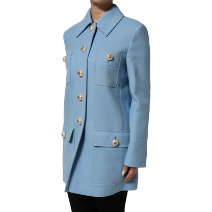 Dolce & Gabbana Blue Buttoned Down Trench Coat Jacket