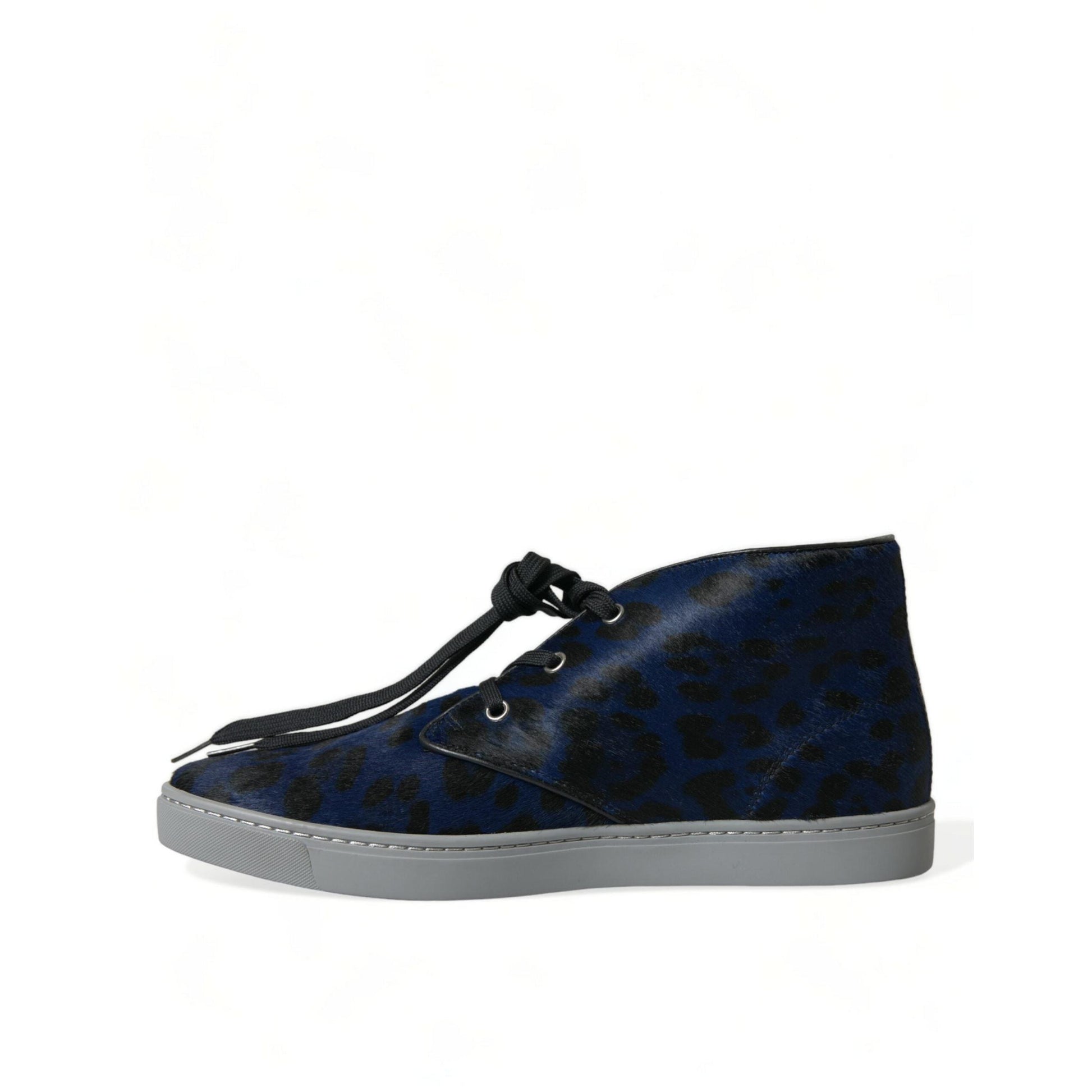 Dolce & Gabbana Blue Calfskin Leopard Mid Top Sneakers Shoes