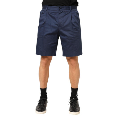 Dolce & Gabbana Blue Cotton Stretch Mid Waist Bermuda Shorts
