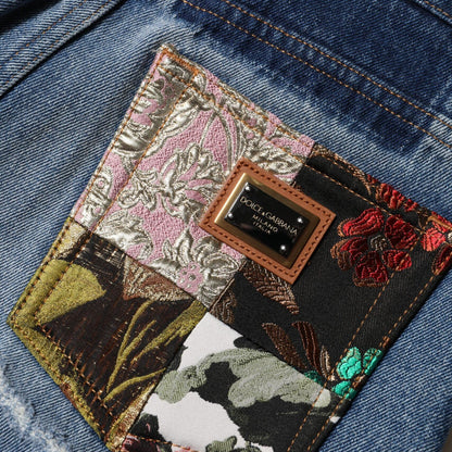 Dolce & Gabbana Blue Cotton Tattered High Waist Denim Jeans