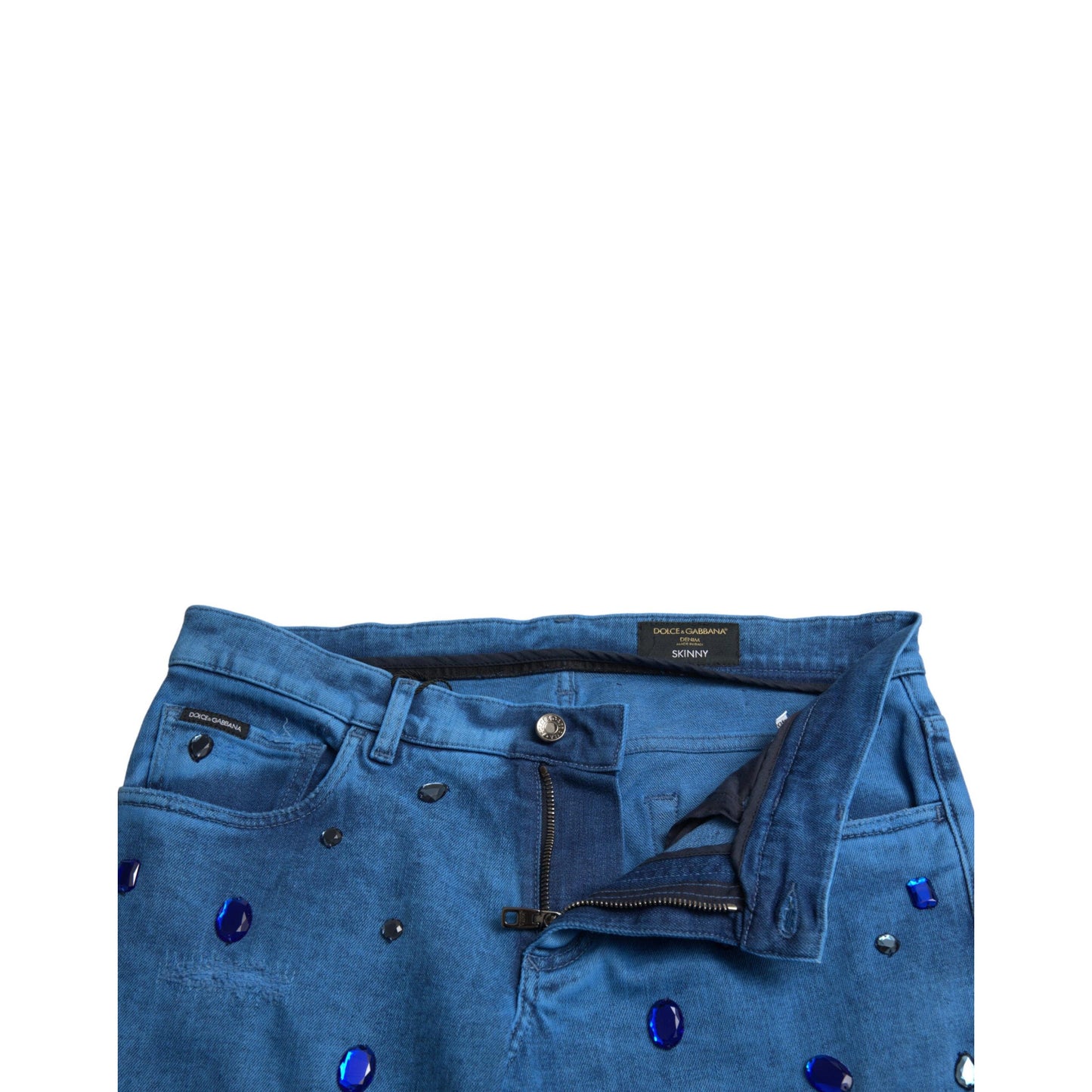 Dolce & Gabbana Blue Crystal Embellished Skinny Denim Jeans