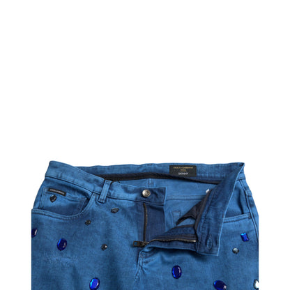 Dolce & Gabbana Blue Crystal Embellished Skinny Denim Jeans