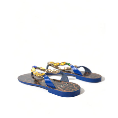 Dolce & Gabbana Blue Crystals Flats Sandals Beachwear Shoes