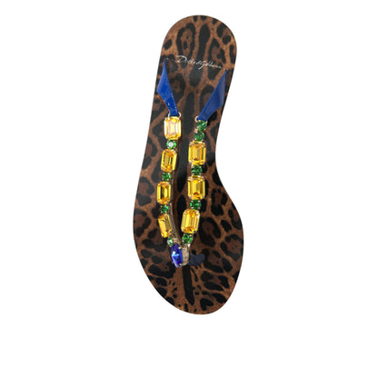 Dolce & Gabbana Blue Crystals Flats Sandals Beachwear Shoes