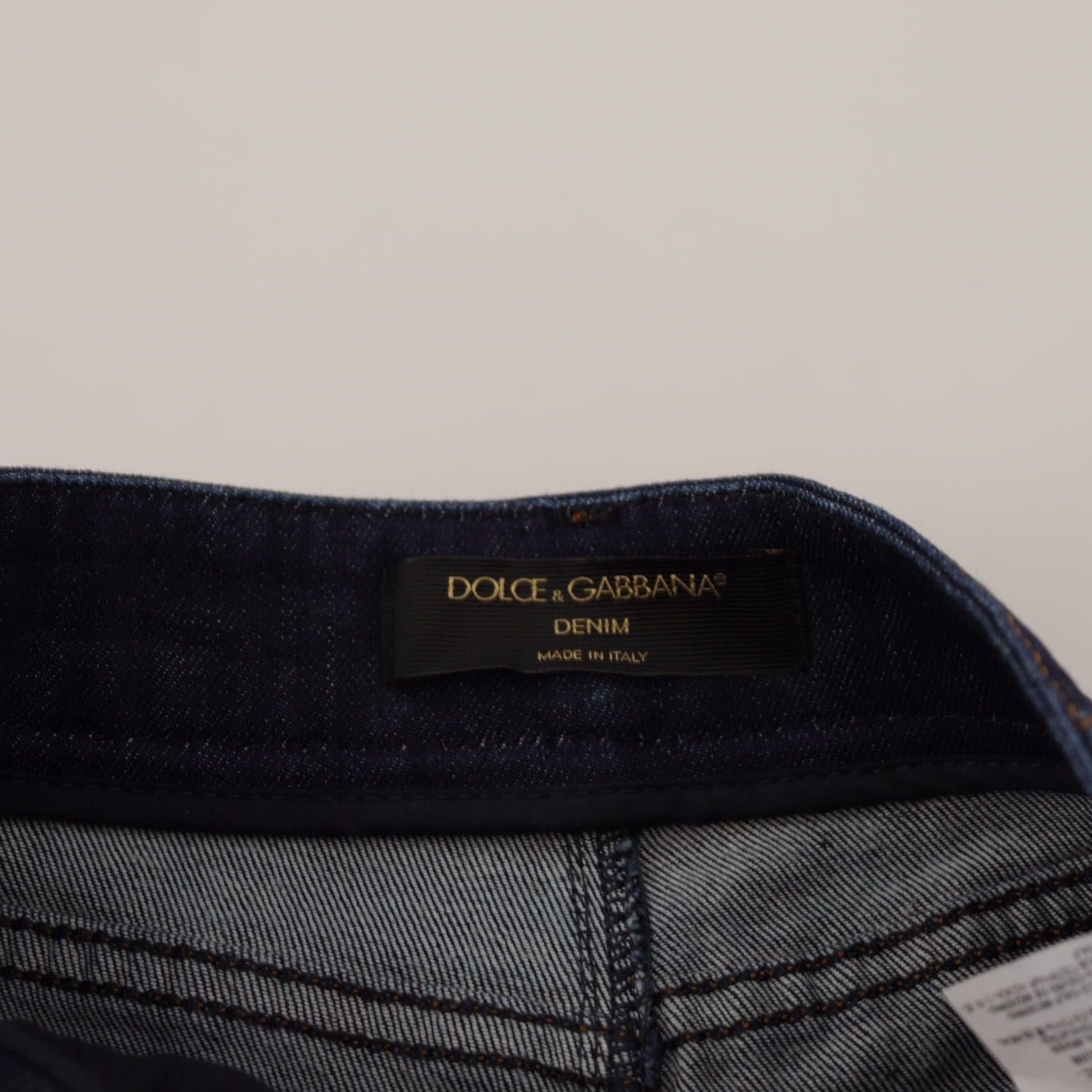 Dolce & Gabbana Blue Denim Stretch Crystal Hot Pants Shorts